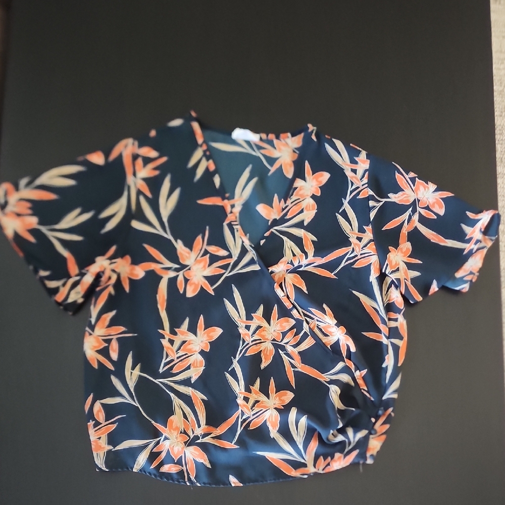 Sienna Sky Blue and Orange Relaxed Blouse